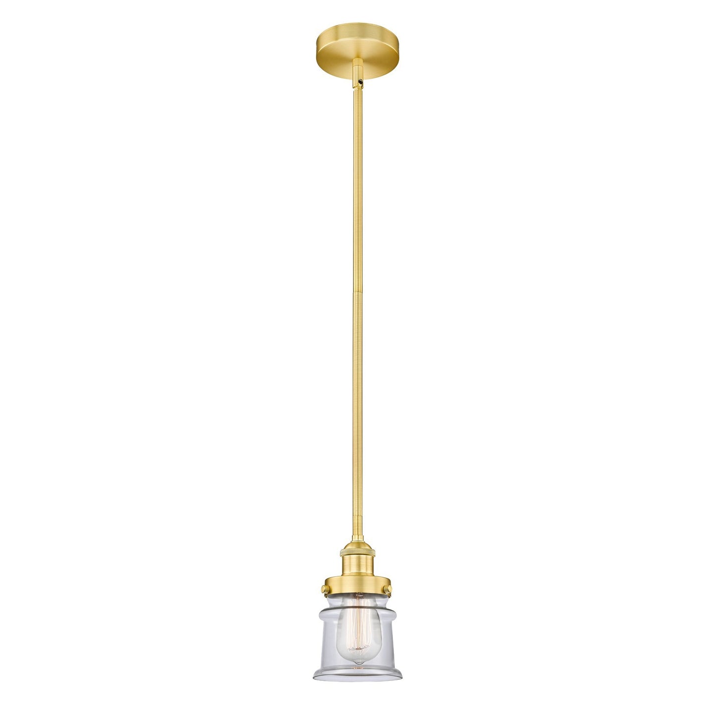 Innovations Canton 5.25in 1-Light Mini Pendant | Industrial Satin Gold Steel and Clear Glass | Kitchen Island & Dining Room | Model 616-1SH-SG-G182S-LED