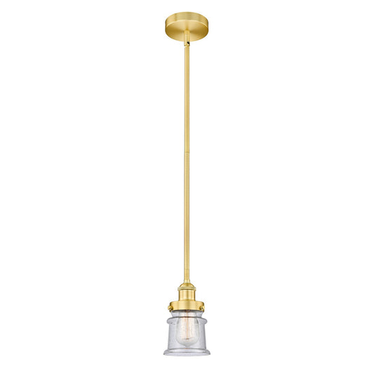 Innovations Canton 5.25in 1-Light Mini Pendant | Industrial Farmhouse Satin Gold Steel and Seedy Glass | Kitchen Island & | Model 616-1SH-SG-G184S-LED