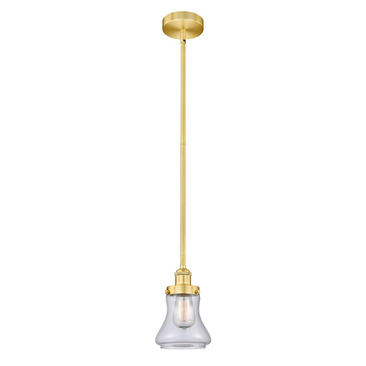 Innovations Bellmont 6in 1-Light Mini Pendant | Industrial Satin Gold Steel and Clear Glass | Kitchen Island & Dining Room | 6.12 | Model 616-1SH-SG-G192