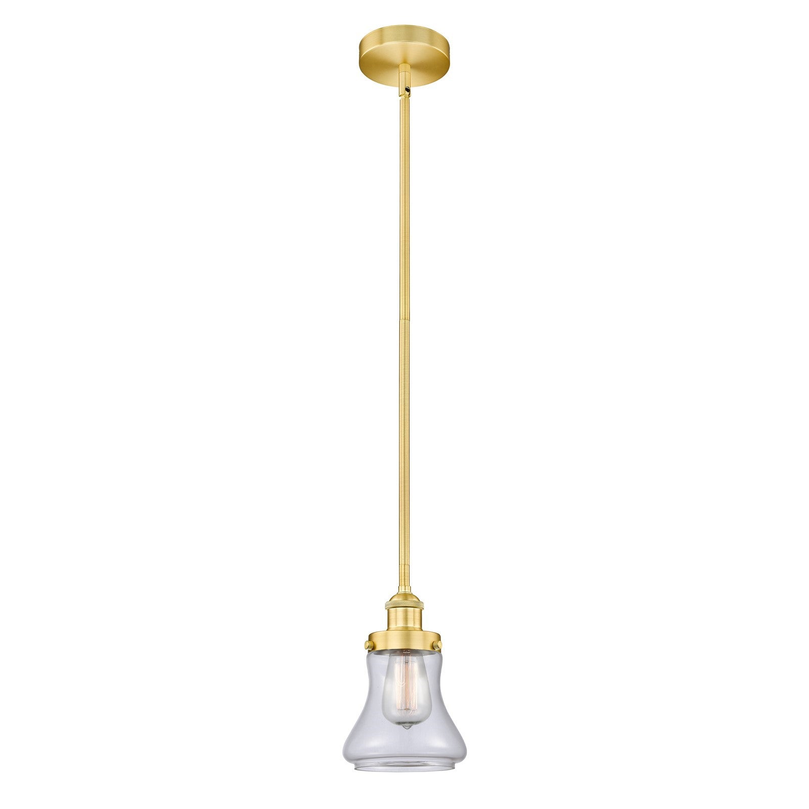 Innovations Bellmont 6in 1-Light Mini Pendant | Industrial Satin Gold Steel and Clear Glass | Kitchen Island & Dining Room | 6.12 | Model 616-1SH-SG-G192