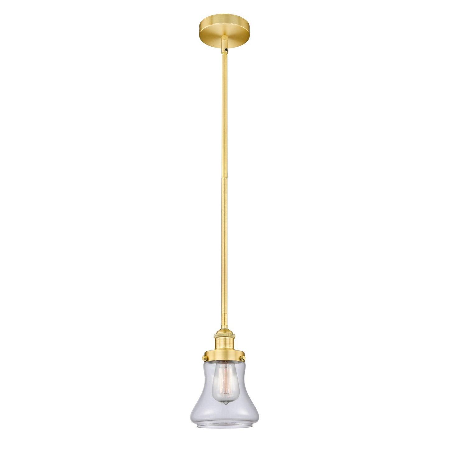 Innovations Bellmont 6in 1-Light Mini Pendant | Industrial Satin Gold Steel and Clear Glass | Kitchen Island & Dining Room | Model 616-1SH-SG-G192-LED