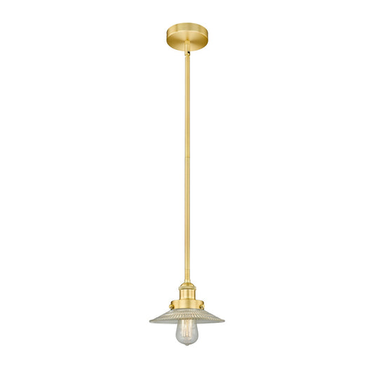 Innovations Halophane 9in 1-Light Mini Pendant | Industrial Satin Gold and Clear Halophane Glass | Kitchen Island & Dining Room | 9 | Model 616-1SH-SG-G2