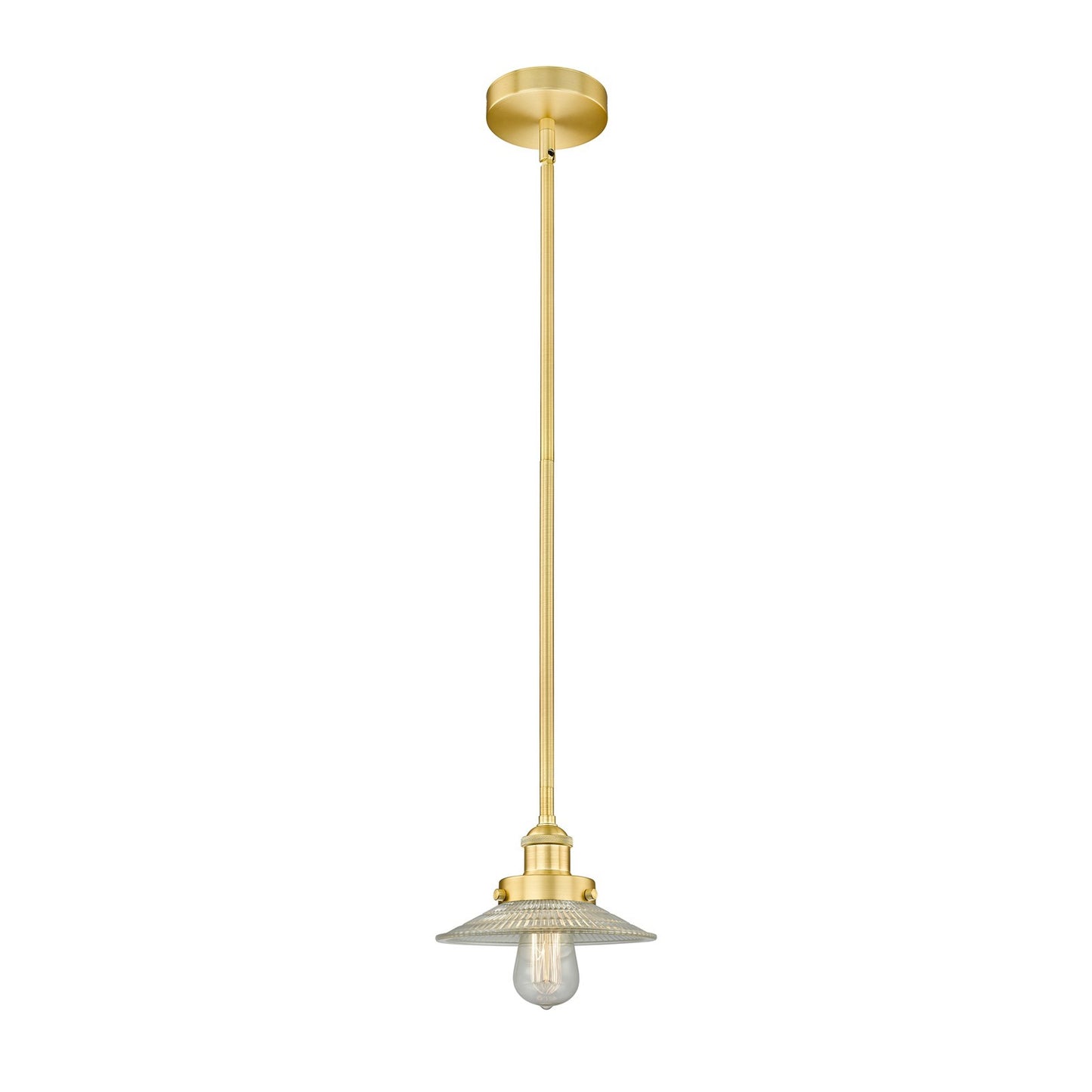 Innovations Halophane 9in 1-Light Mini Pendant | Industrial Satin Gold Steel and Clear Halophane Glass | Kitchen Island | 9 x 9 | Model 616-1SH-SG-G2-LED
