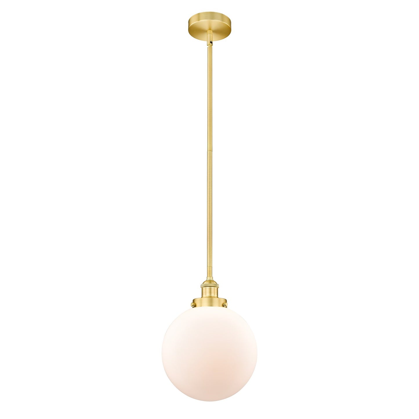 Innovations Beacon 10in 1-Light Mini Pendant | Industrial Satin Gold Steel and Matte White Frosted Glass | Kitchen Island & | Model 616-1SH-SG-G201-10-LED
