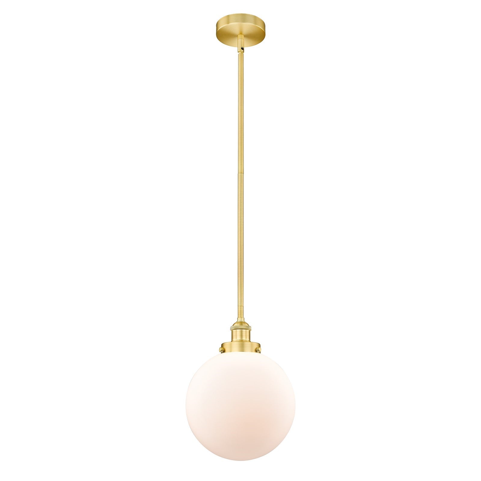 Innovations Beacon 10in 1-Light Mini Pendant | Industrial Satin Gold Steel and Matte White Frosted Glass | Kitchen Island & | Model 616-1SH-SG-G201-10-LED