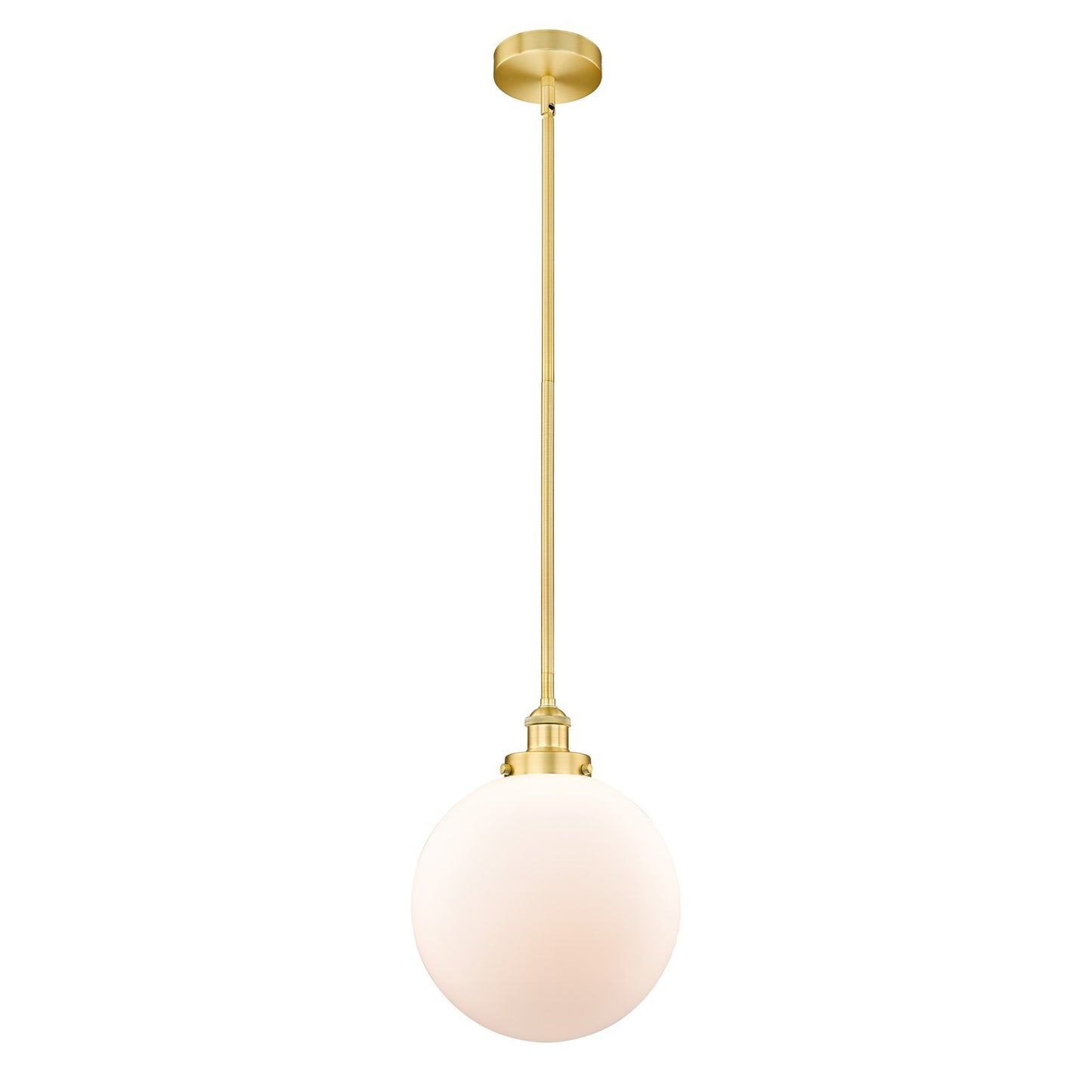 Innovations Beacon 12in 1-Light Mini Pendant | Industrial Satin Gold Steel and Matte White Frosted Glass | Kitchen Island & | Model 616-1SH-SG-G201-12