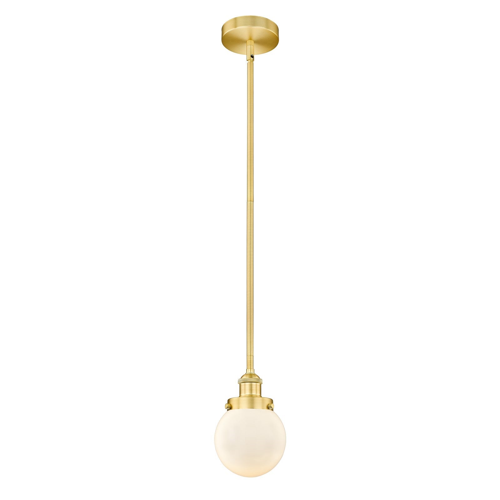Innovations Beacon 6in 1-Light Mini Pendant | Industrial Satin Gold Steel and Matte White Frosted Glass | Kitchen Island & | Model 616-1SH-SG-G201-6