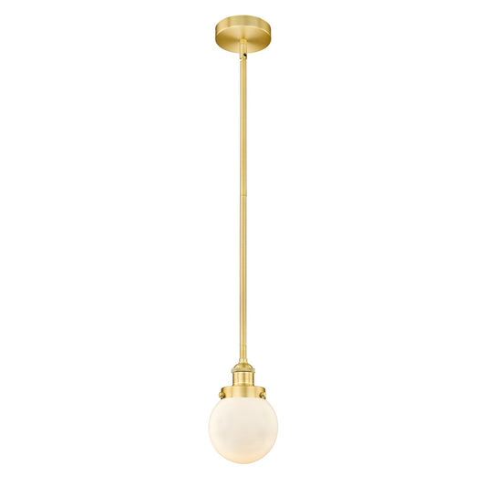 Innovations Beacon 6in 1-Light Mini Pendant | Industrial Satin Gold Steel and Matte White Frosted Glass | Kitchen Island & | Model 616-1SH-SG-G201-6-LED