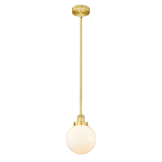 Innovations Beacon 8in 1-Light Mini Pendant | Industrial Satin Gold Steel and Matte White Frosted Glass | Kitchen Island & | Model 616-1SH-SG-G201-8-LED