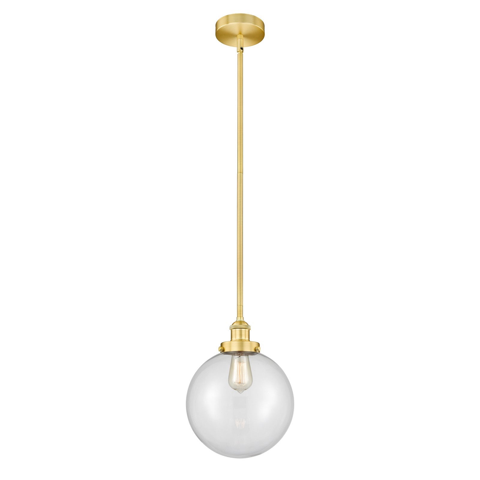 Innovations Beacon 10in 1-Light Mini Pendant | Industrial Satin Gold Steel and Clear Glass | Kitchen Island & Dining Room | 10 | Model 616-1SH-SG-G202-10