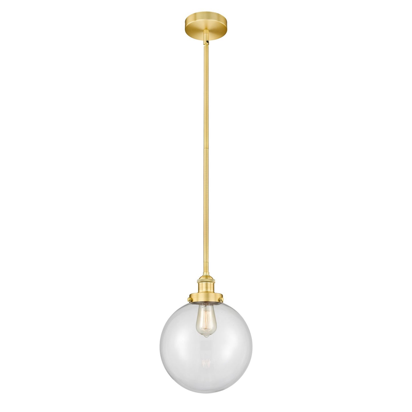 Innovations Beacon 10in 1-Light Mini Pendant | Industrial Satin Gold Steel and Clear Glass | Kitchen Island & Dining Room | 10 | Model 616-1SH-SG-G202-10