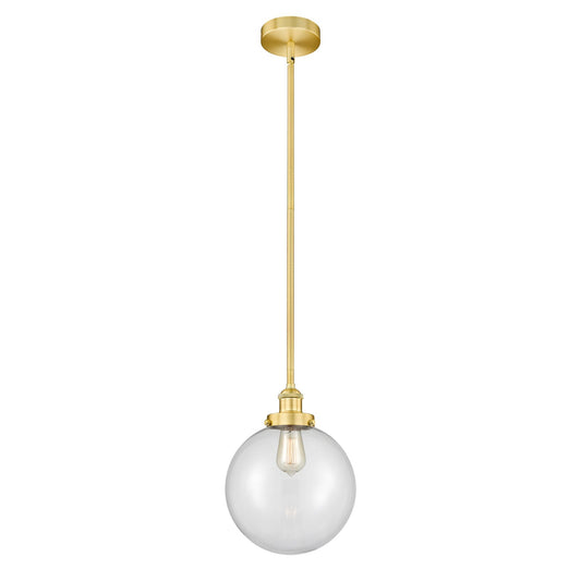 Innovations Beacon 10in 1-Light Mini Pendant | Industrial Satin Gold Steel and Clear Glass | Kitchen Island & Dining Room | Model 616-1SH-SG-G202-10-LED