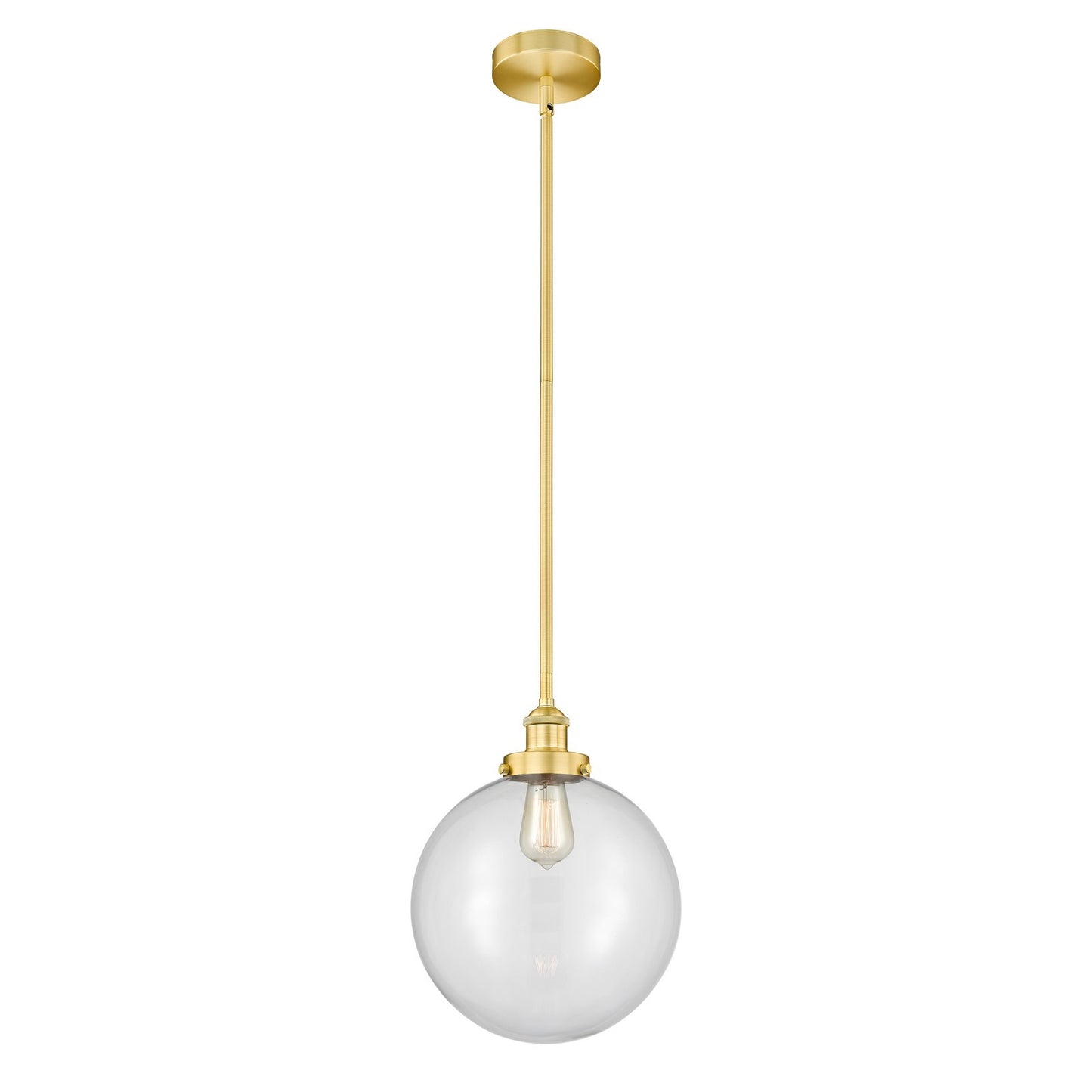 Innovations Beacon 12in 1-Light Mini Pendant | Industrial Satin Gold Steel and Clear Glass | Kitchen Island & Dining Room | Model 616-1SH-SG-G202-12-LED
