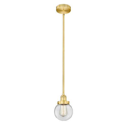 Innovations Beacon 6in 1-Light Mini Pendant | Industrial Satin Gold Steel and Clear Glass | Kitchen Island & Dining Room | 6 | Model 616-1SH-SG-G202-6-LED