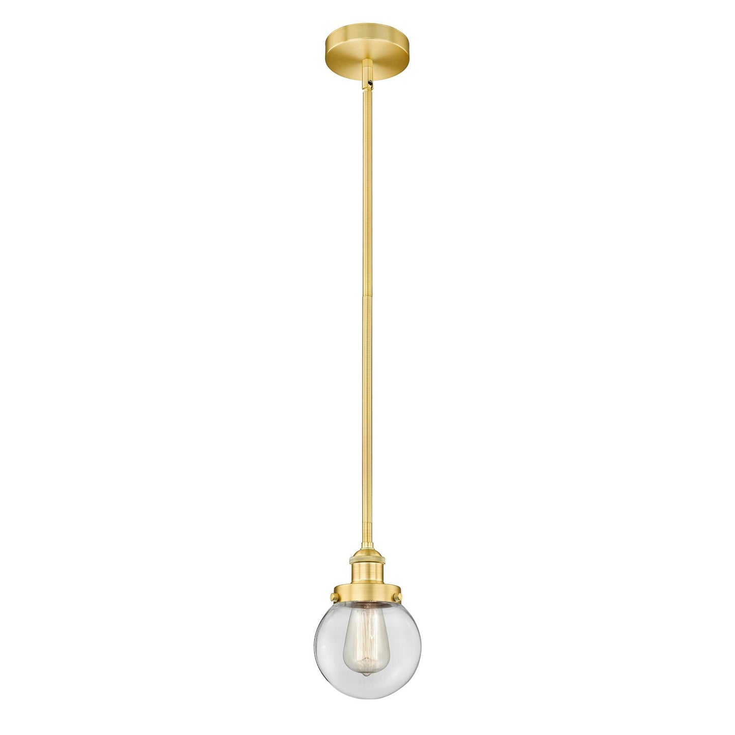 Innovations Beacon 6in 1-Light Mini Pendant | Industrial Satin Gold Steel and Clear Glass | Kitchen Island & Dining Room | 6 | Model 616-1SH-SG-G202-6-LED
