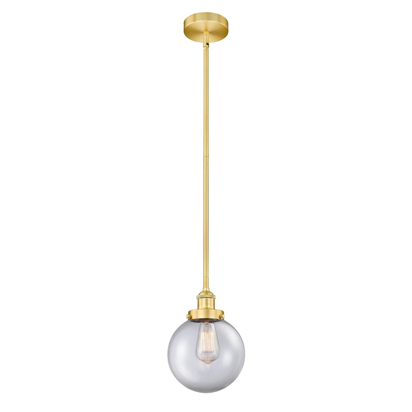 Innovations Beacon 8in 1-Light Mini Pendant | Industrial Satin Gold Steel and Clear Glass | Kitchen Island & Dining Room | 8 x 8 | Model 616-1SH-SG-G202-8