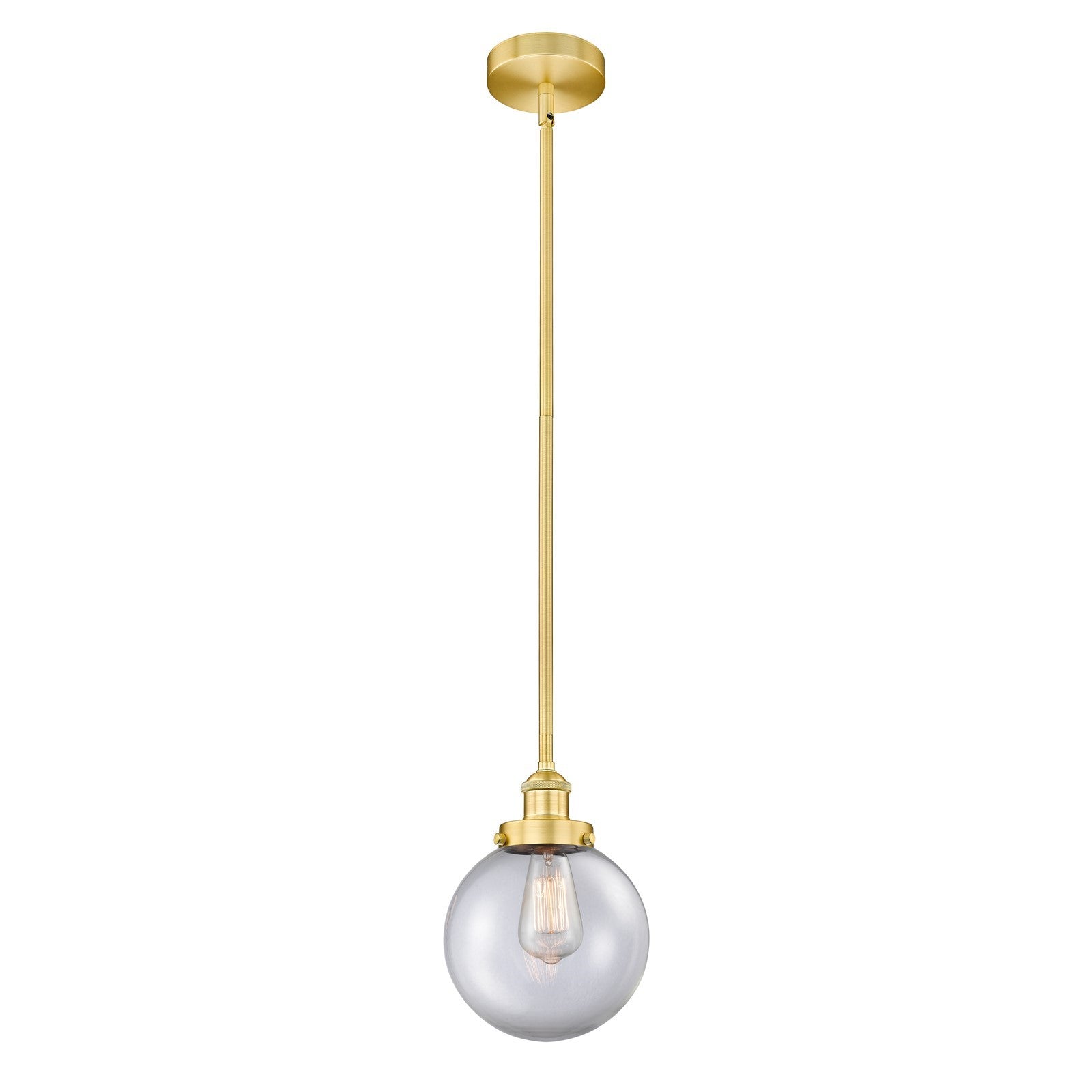 Innovations Beacon 8in 1-Light Mini Pendant | Industrial Satin Gold Steel and Clear Glass | Kitchen Island & Dining Room | 8 x 8 | Model 616-1SH-SG-G202-8