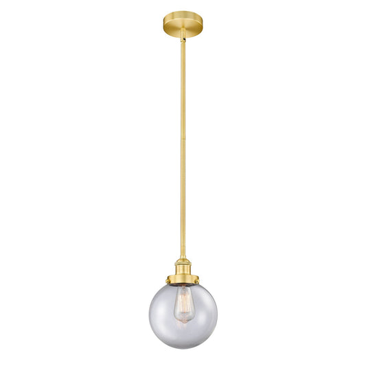 Innovations Beacon 8in 1-Light Mini Pendant | Industrial Satin Gold Steel and Clear Glass | Kitchen Island & Dining Room | 8 | Model 616-1SH-SG-G202-8-LED