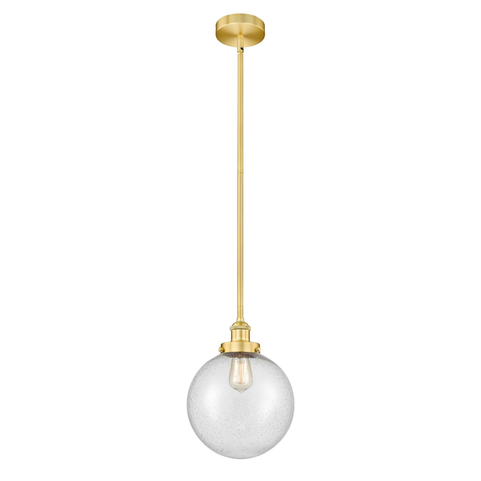 Innovations Beacon 10in 1-Light Mini Pendant | Industrial Satin Gold Steel and Seedy Glass | Kitchen Island & Dining Room | Model 616-1SH-SG-G204-10-LED