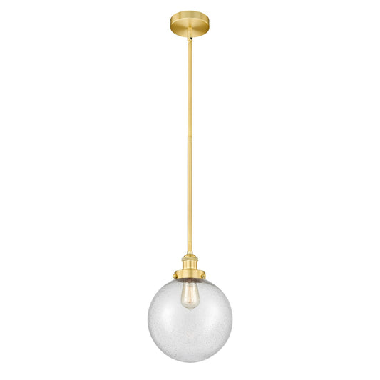 Innovations Beacon 10in 1-Light Mini Pendant | Industrial Satin Gold Steel and Seedy Glass | Kitchen Island & Dining Room | Model 616-1SH-SG-G204-10-LED