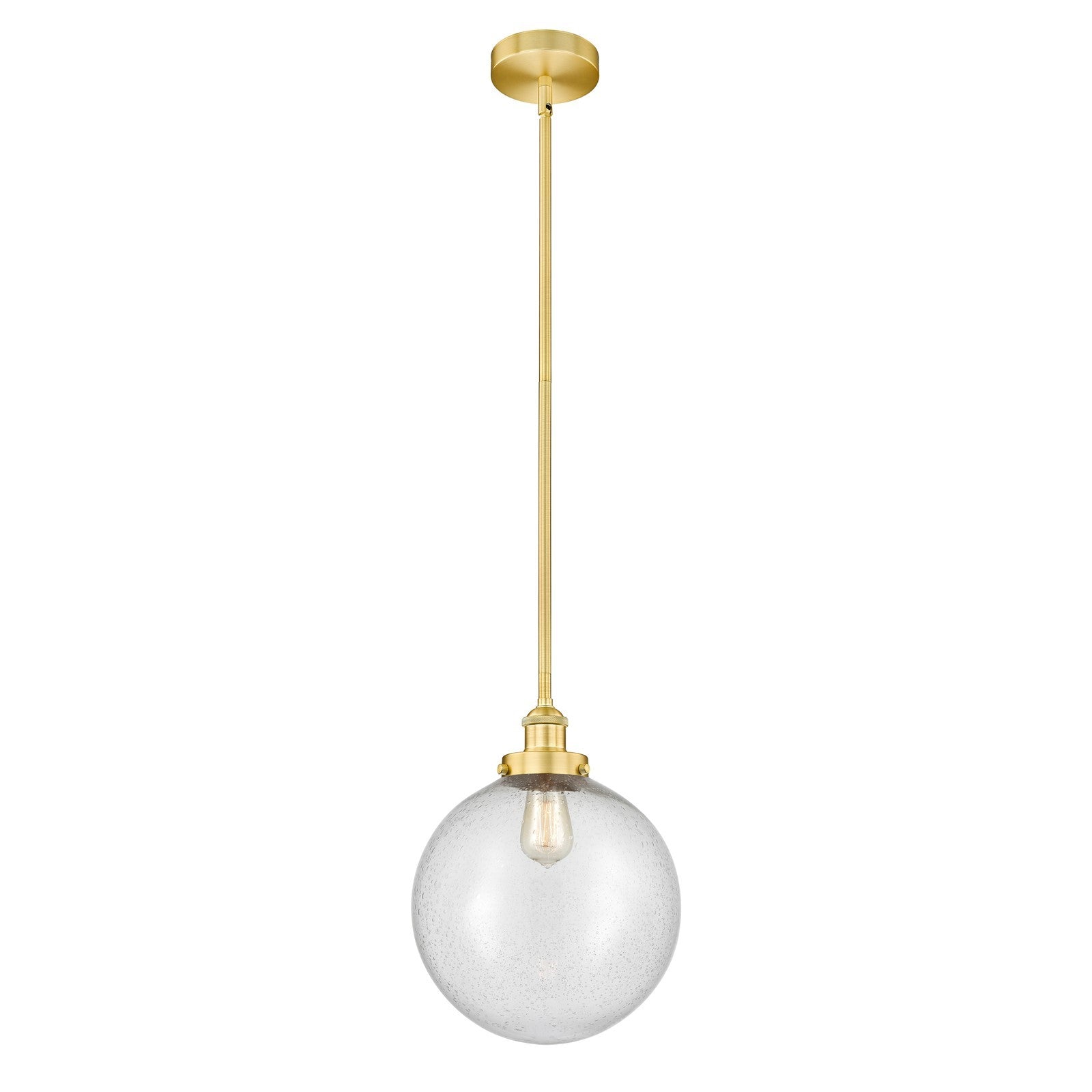 Innovations Beacon 12in 1-Light Mini Pendant | Industrial Satin Gold Steel and Seedy Glass | Kitchen Island & Dining Room | 12 | Model 616-1SH-SG-G204-12