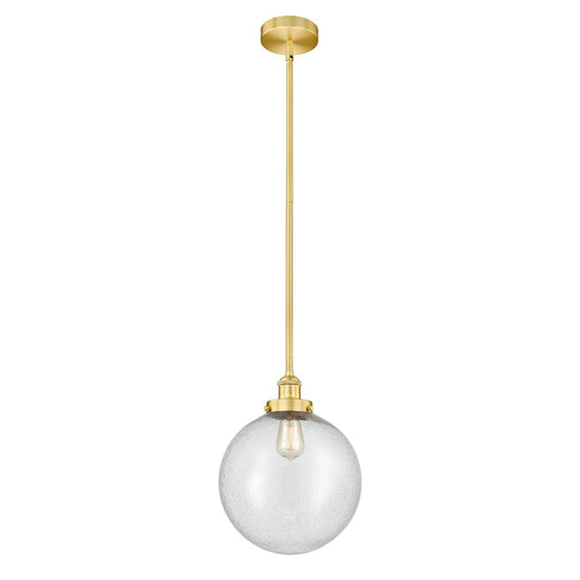Innovations Beacon 12in 1-Light Mini Pendant | Industrial Satin Gold Steel and Seedy Glass | Kitchen Island & Dining Room | 12 | Model 616-1SH-SG-G204-12
