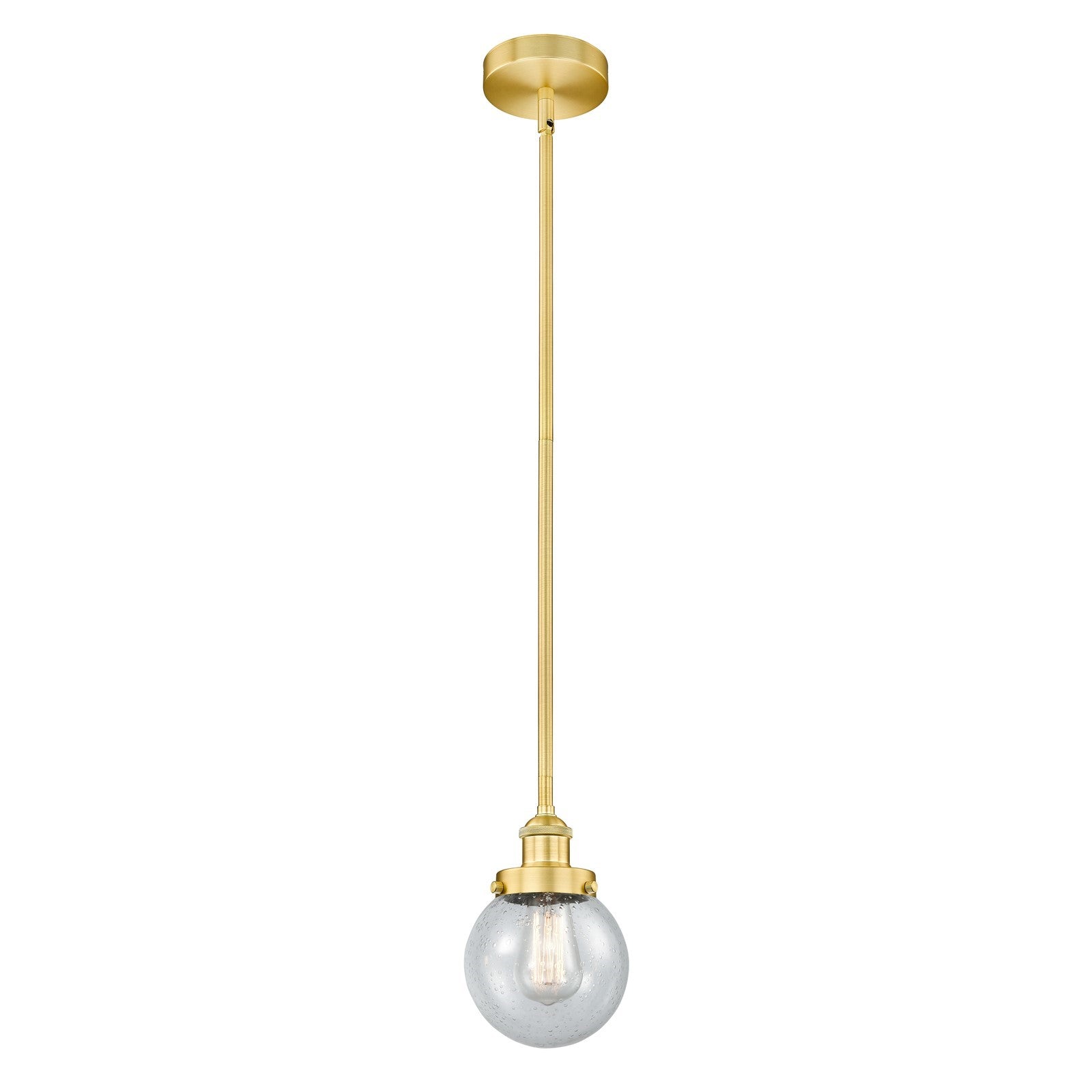 Innovations Beacon 6in 1-Light Mini Pendant | Industrial Satin Gold Steel and Seedy Glass | Kitchen Island & Dining Room | 6 x 6 | Model 616-1SH-SG-G204-6