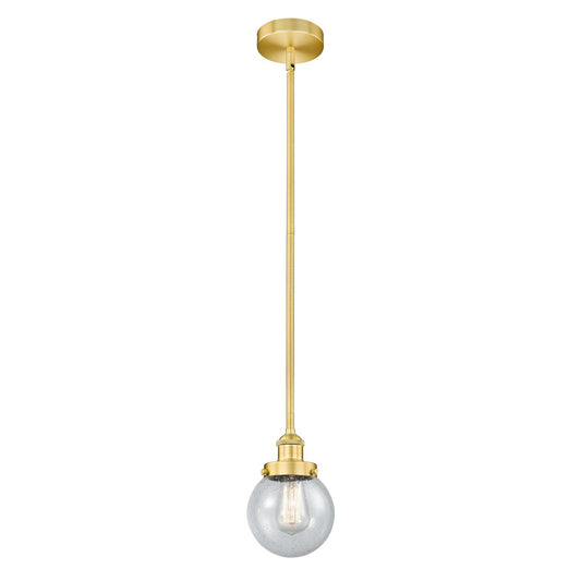 Innovations Beacon 6in 1-Light Mini Pendant | Industrial Satin Gold Steel and Seedy Glass | Kitchen Island & Dining Room | 6 | Model 616-1SH-SG-G204-6-LED