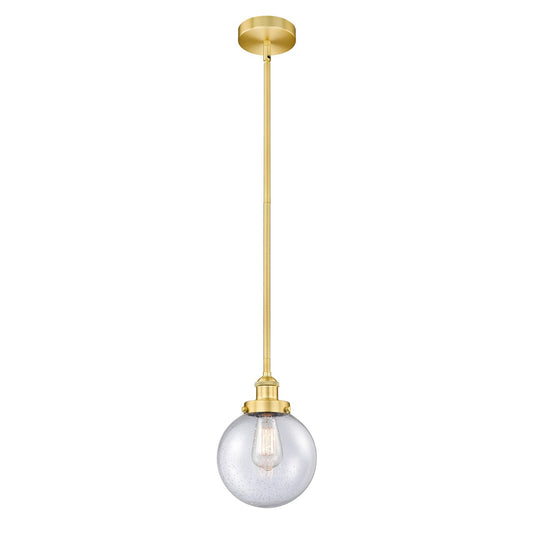 Innovations Beacon 8in 1-Light Mini Pendant | Industrial Satin Gold Steel and Seedy Glass | Kitchen Island & Dining Room | 8 x 8 | Model 616-1SH-SG-G204-8