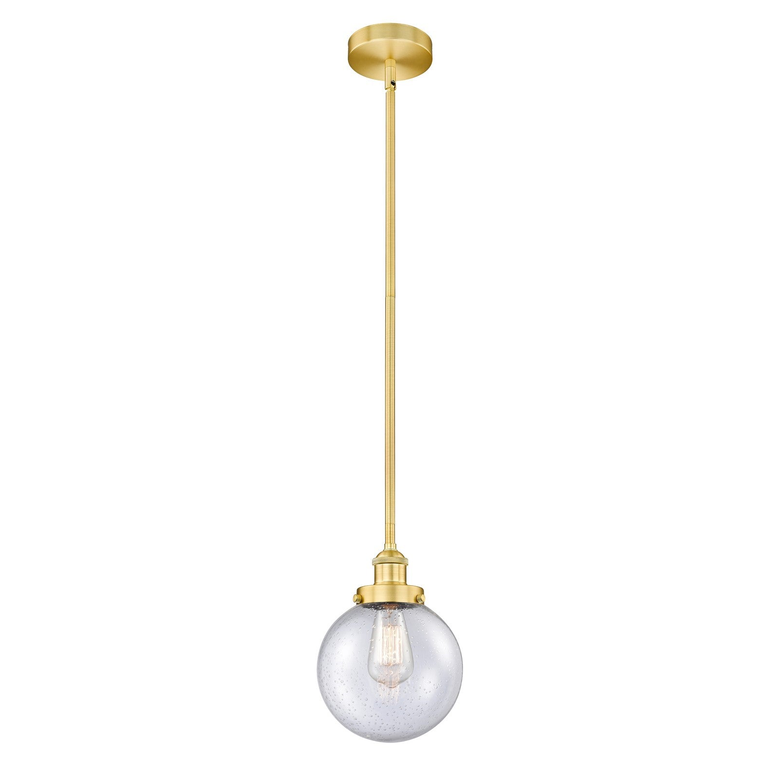 Innovations Beacon 8in 1-Light Mini Pendant | Industrial Satin Gold Steel and Seedy Glass | Kitchen Island & Dining Room | 8 x 8 | Model 616-1SH-SG-G204-8