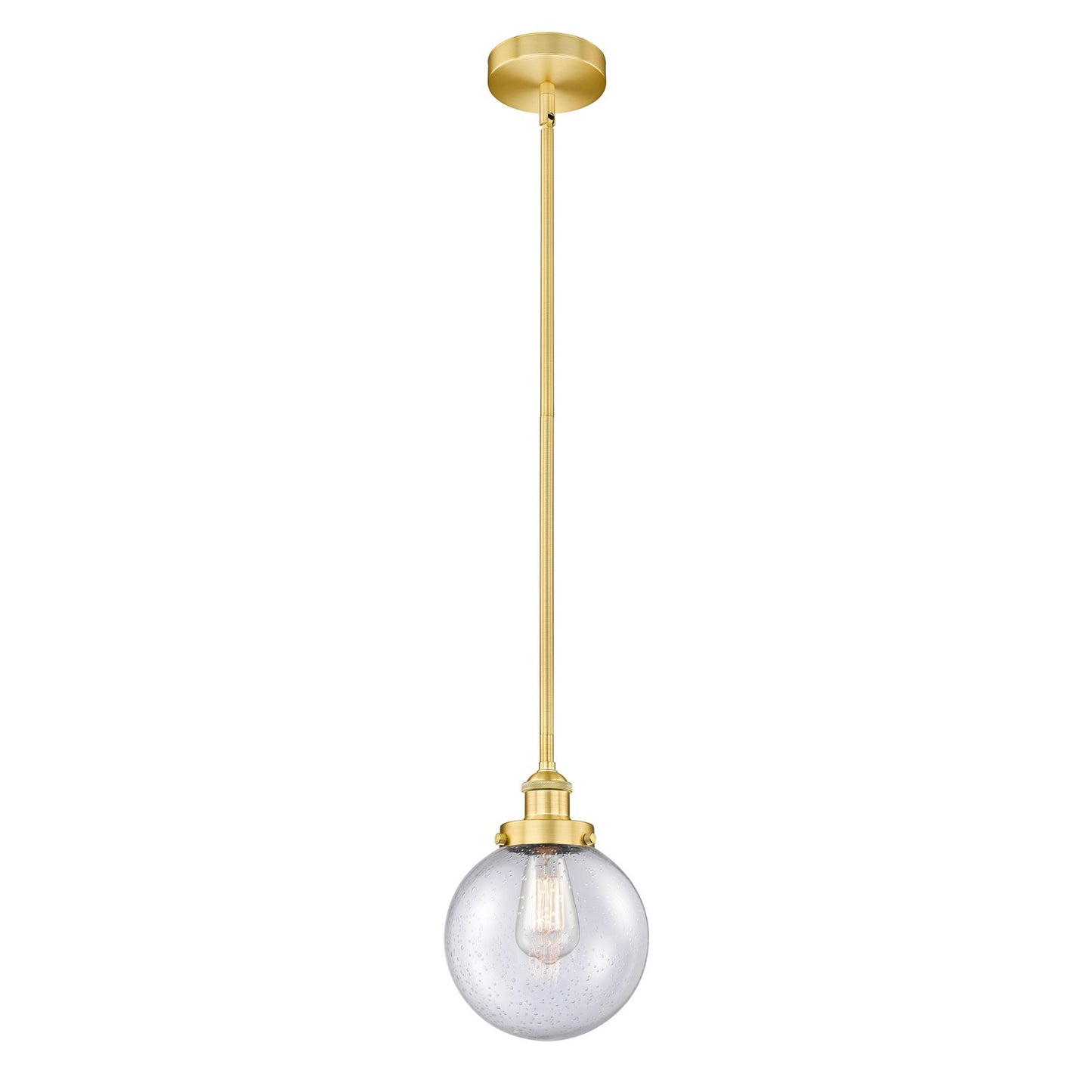 Innovations Beacon 8in 1-Light Mini Pendant | Industrial Satin Gold Steel and Seedy Glass | Kitchen Island & Dining Room | 8 | Model 616-1SH-SG-G204-8-LED