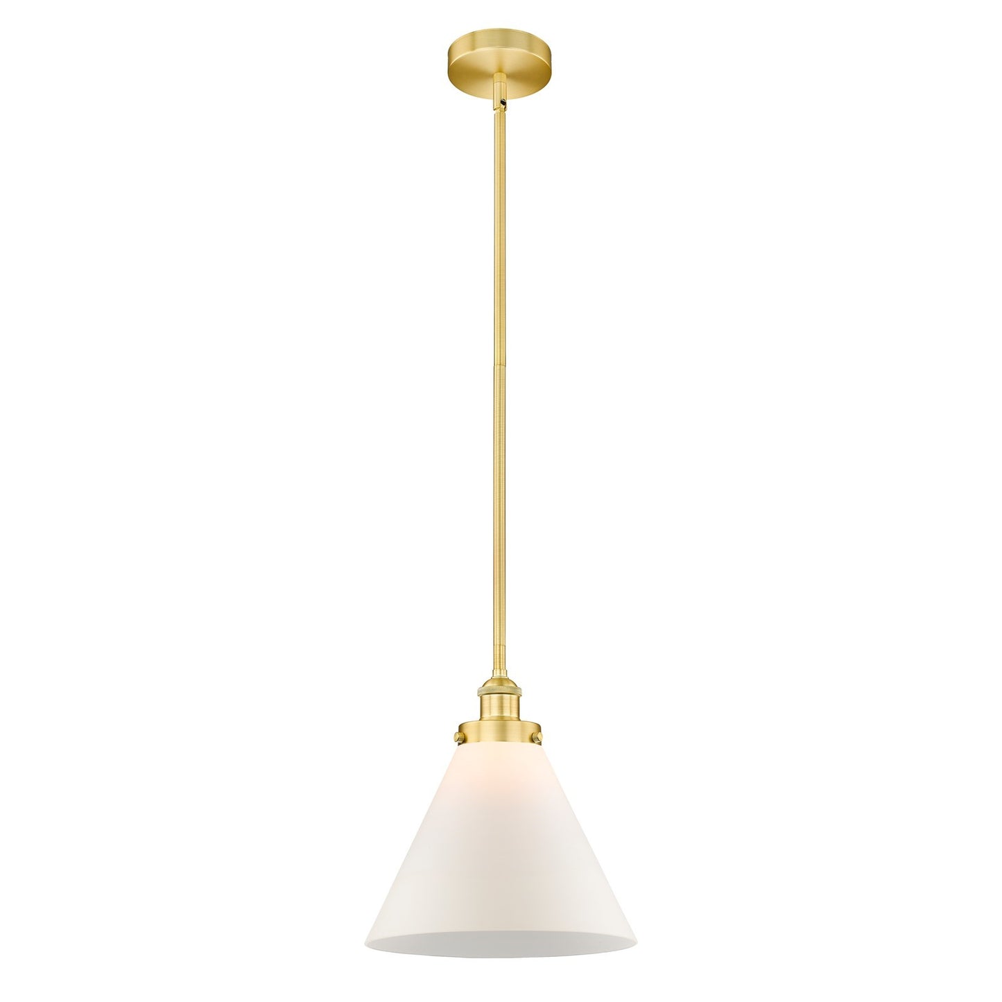 Innovations Cone 12in 1-Light Mini Pendant | Industrial Satin Gold Steel and Matte White Frosted Glass | Kitchen Island & | Model 616-1SH-SG-G41-L-LED