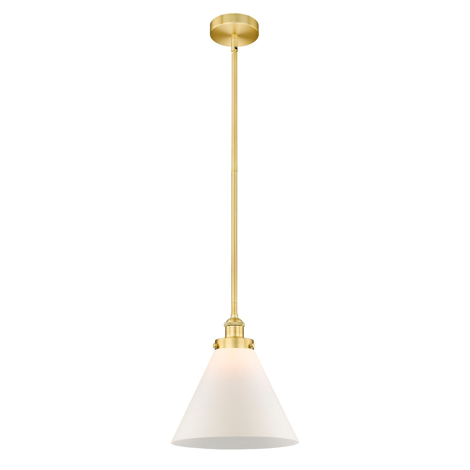 Innovations Cone 12in 1-Light Mini Pendant | Industrial Satin Gold Steel and Matte White Frosted Glass | Kitchen Island & | Model 616-1SH-SG-G41-L-LED