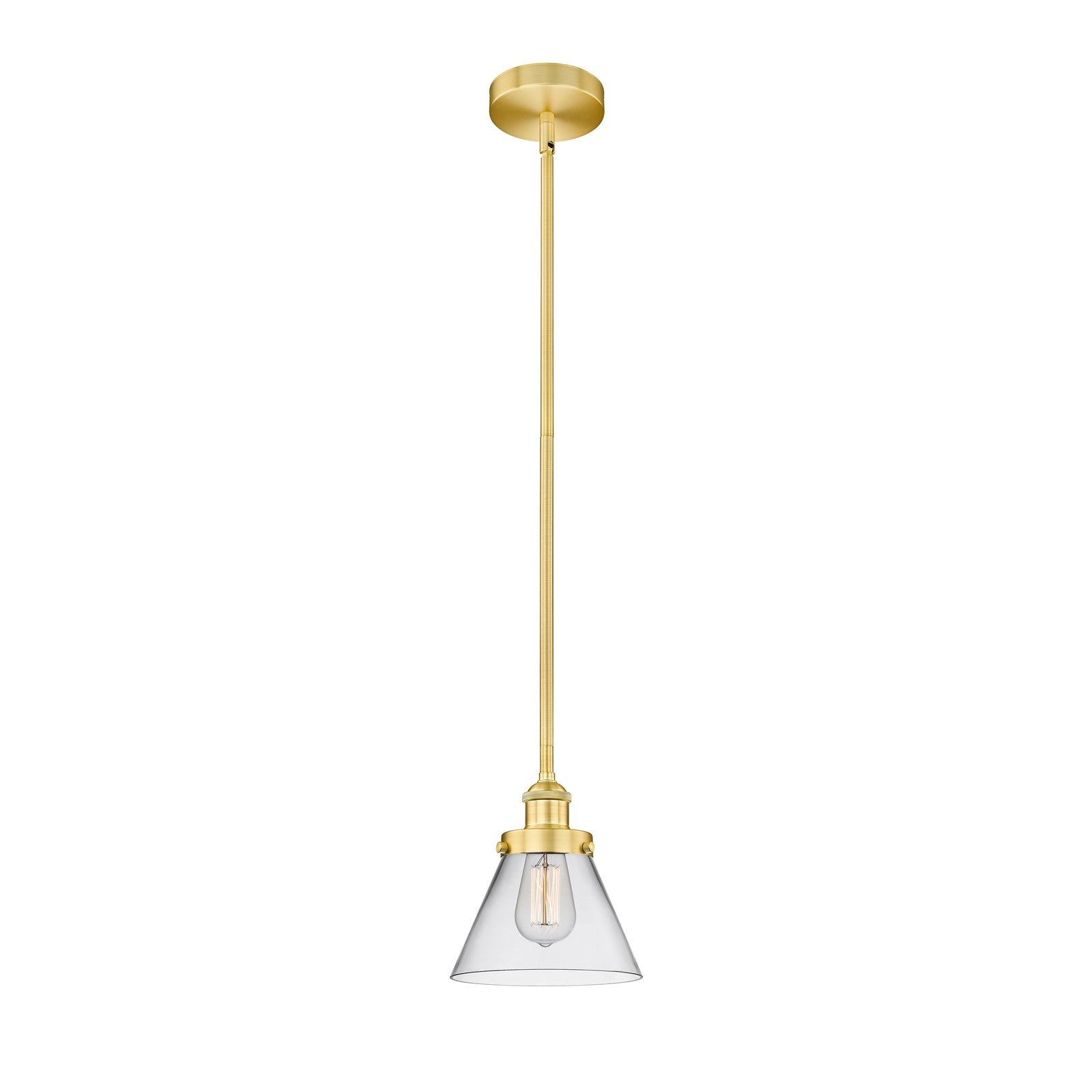 Innovations Cone 8in 1-Light Mini Pendant | Industrial Satin Gold Steel and Clear Glass | Kitchen Island & Dining Room | 7.75 x | Model 616-1SH-SG-G42-LED