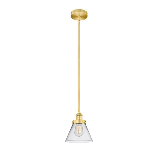 Innovations Cone 8in 1-Light Mini Pendant | Industrial Satin Gold Steel and Clear Glass | Kitchen Island & Dining Room | 7.75 x | Model 616-1SH-SG-G42-LED