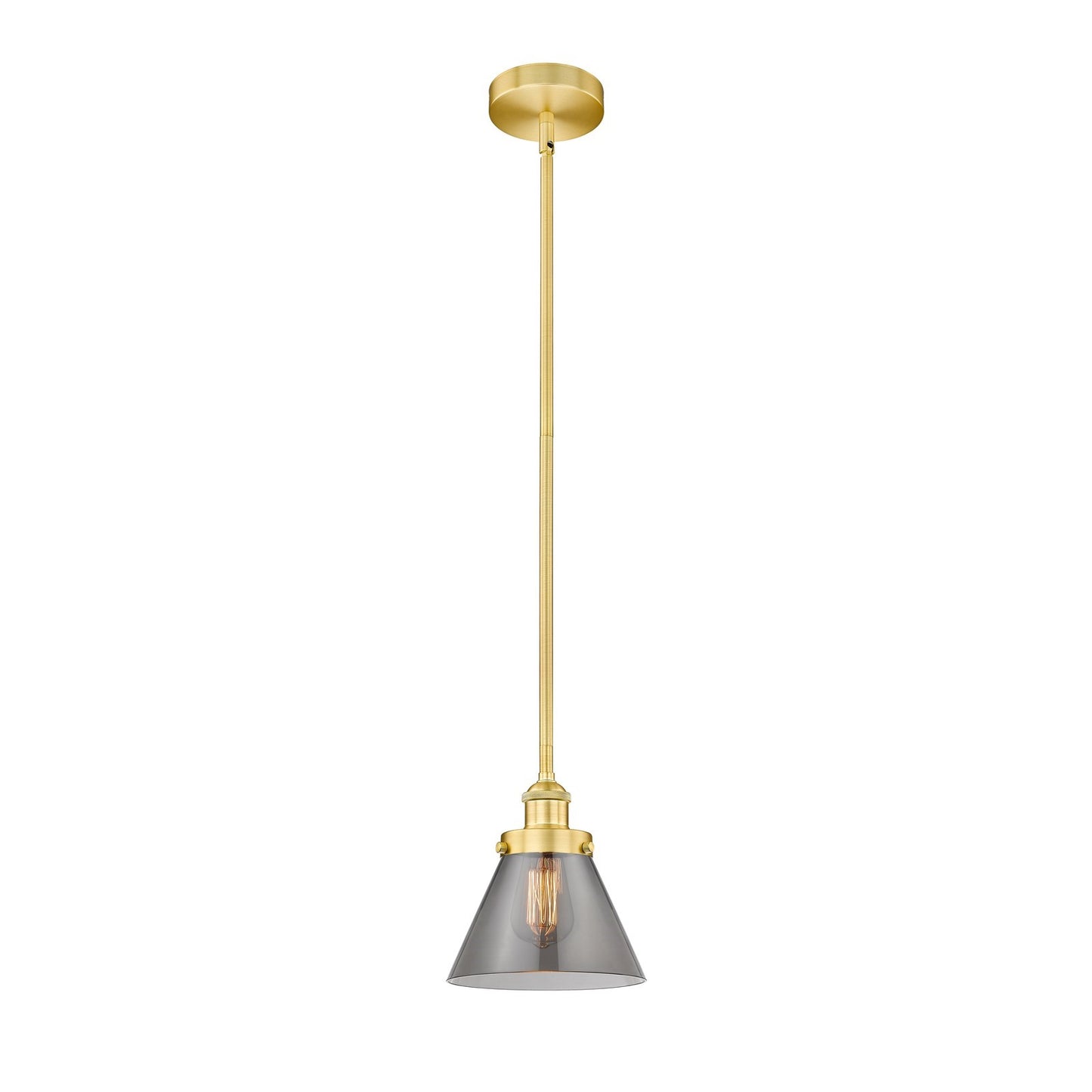 Innovations Cone 8in 1-Light Mini Pendant | Industrial Satin Gold Steel and Light Smoke Glass | Kitchen Island & Dining Room | 7.75 | Model 616-1SH-SG-G43