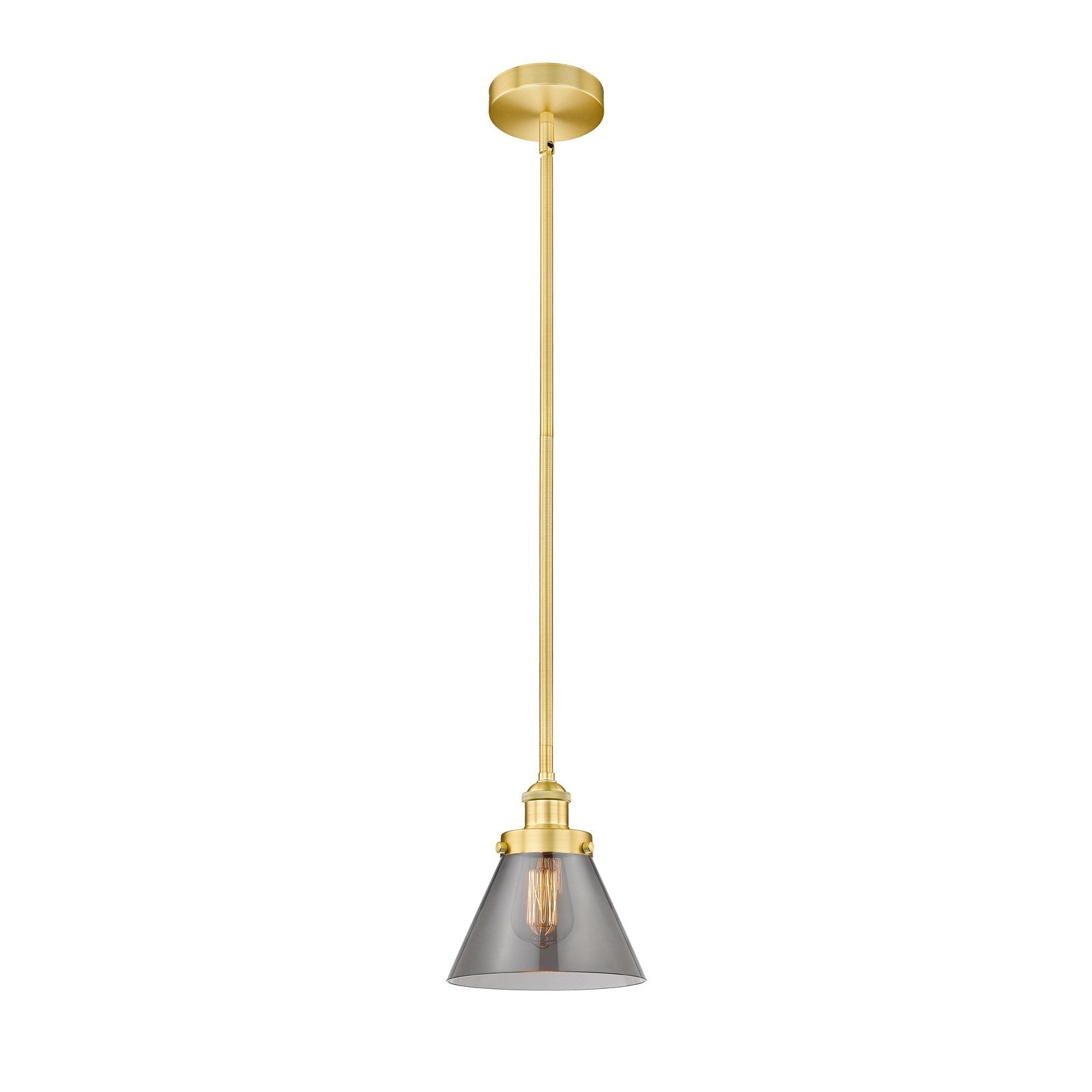 Innovations Cone 8in 1-Light Mini Pendant | Industrial Satin Gold Steel and Light Smoke Glass | Kitchen Island & Dining Room | 7.75 | Model 616-1SH-SG-G43