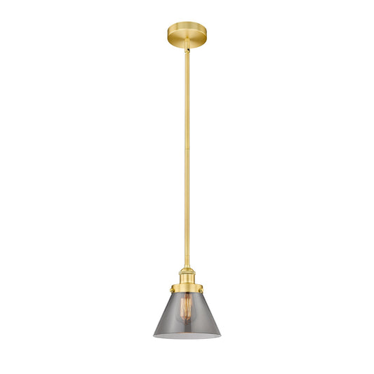 Innovations Cone 8in 1-Light Mini Pendant | Industrial Satin Gold Steel and Light Smoke Glass | Kitchen Island & Dining Room | 7.75 | Model 616-1SH-SG-G43