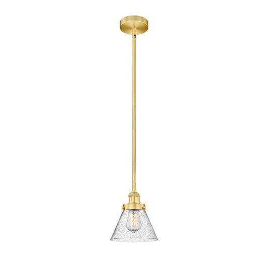 Innovations Cone 8in 1-Light Mini Pendant | Industrial Satin Gold Steel and Seedy Glass | Kitchen Island & Dining Room | 17.5-41.5 | Model 616-1SH-SG-G44