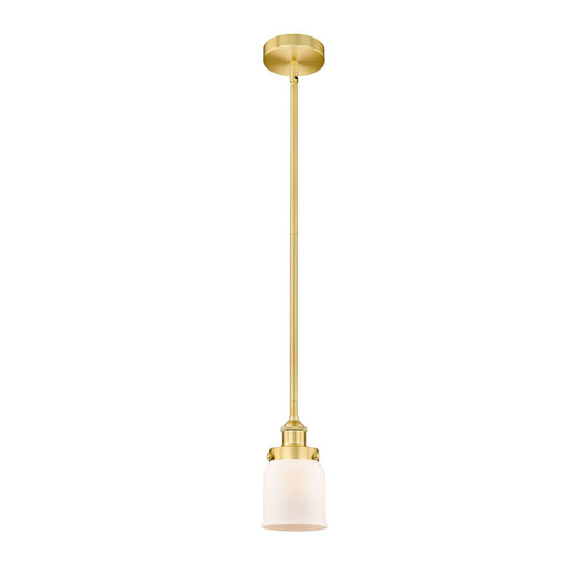Innovations Bell 5in 1-Light Mini Pendant | Industrial Satin Gold Steel and Matte White Frosted Glass | Kitchen Island & Dining | Model 616-1SH-SG-G51