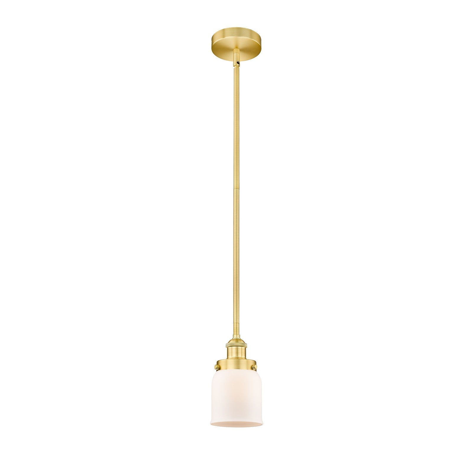Innovations Bell 5in 1-Light Mini Pendant | Industrial Satin Gold Steel and Matte White Frosted Glass | Kitchen Island & Dining | Model 616-1SH-SG-G51-LED