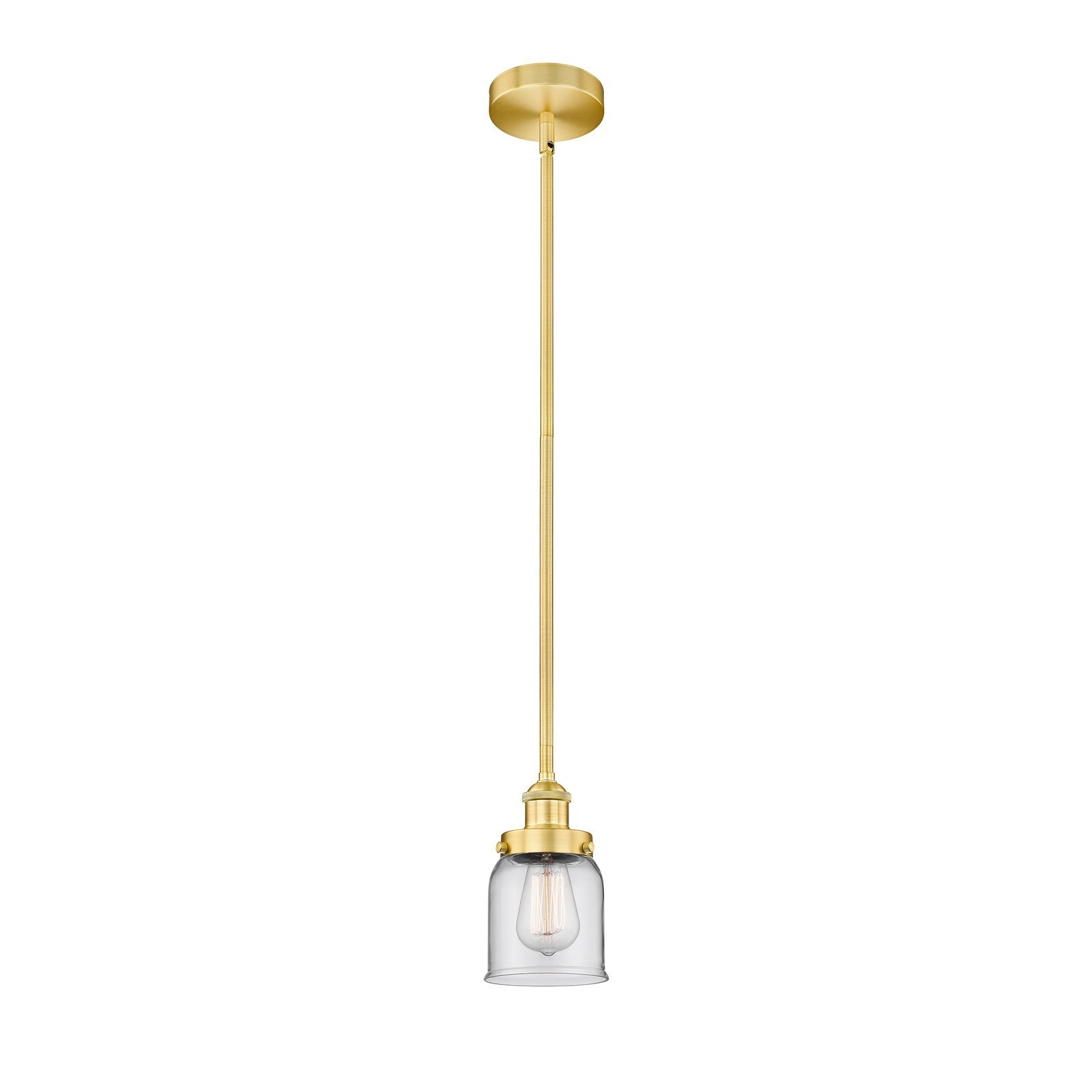 Innovations Bell 5in 1-Light Mini Pendant | Industrial Farmhouse Satin Gold Steel and Clear Glass | Kitchen Island & Breakfast Nook | Model 616-1SH-SG-G52
