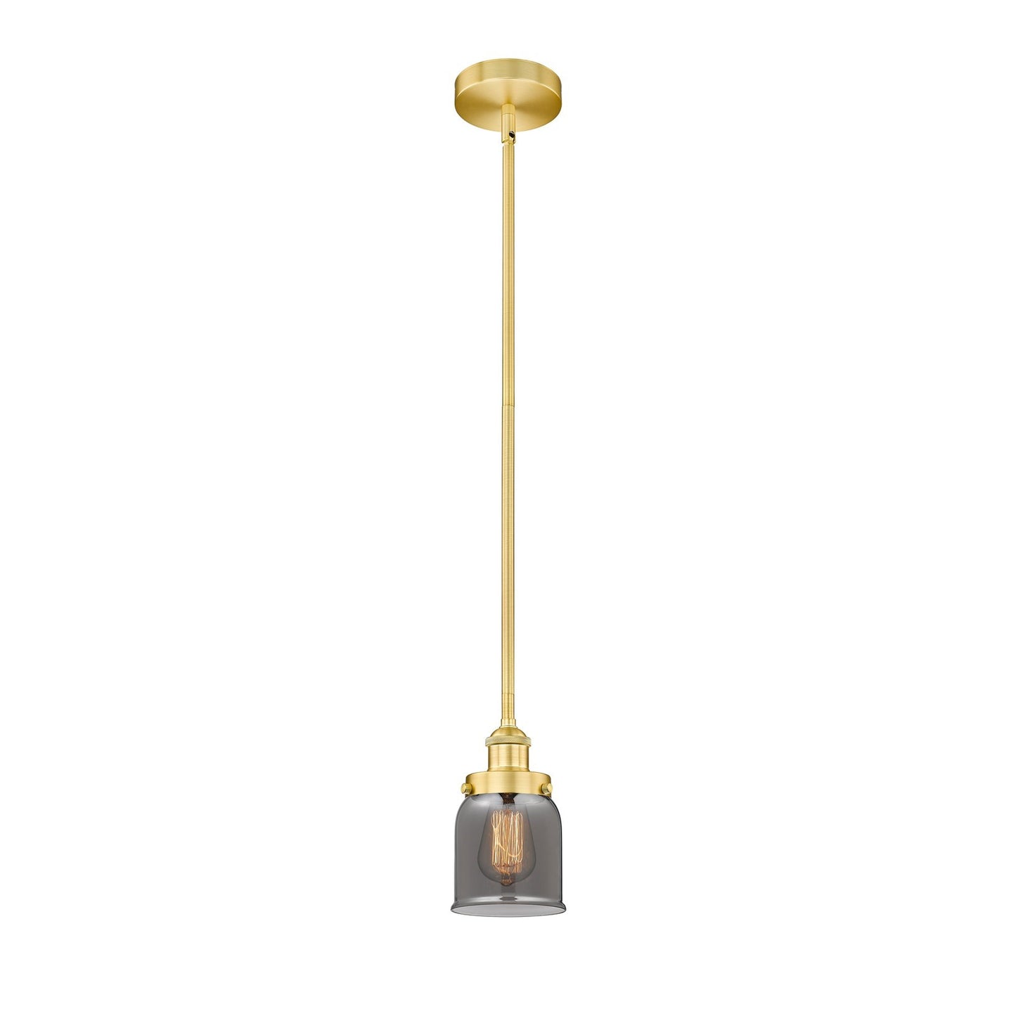 Innovations Bell 5in 1-Light Mini Pendant | Industrial Satin Gold Steel and Light Smoke Glass | Kitchen Island & Dining Room | 5 x | Model 616-1SH-SG-G53