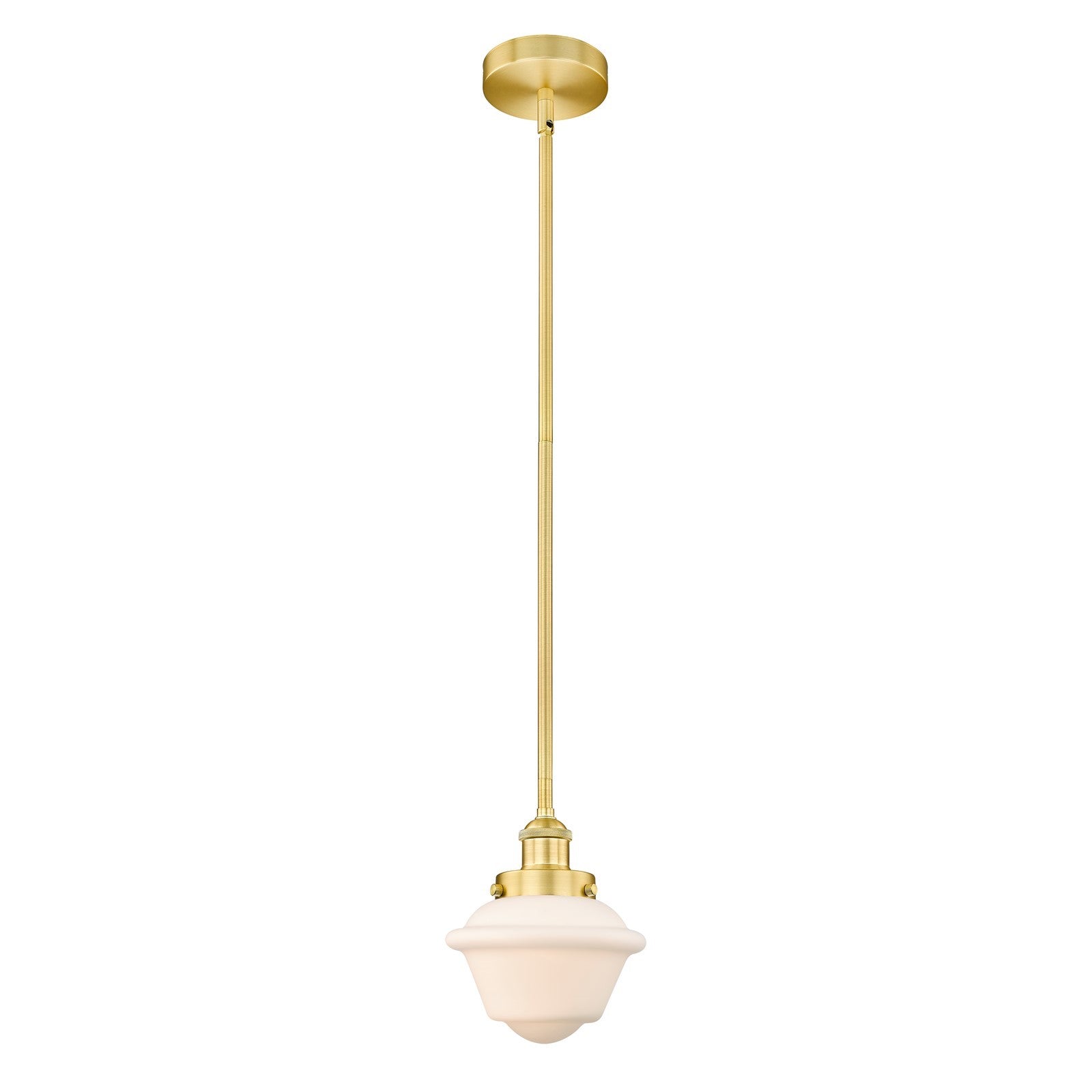 Innovations Oxford 7.25in 1-Light Mini Pendant | Traditional Satin Gold Steel and Matte White Frosted Glass | Kitchen Island & | Model 616-1SH-SG-G531-LED