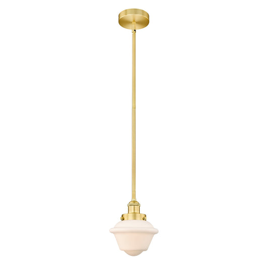 Innovations Oxford 7.25in 1-Light Mini Pendant | Traditional Satin Gold Steel and Matte White Frosted Glass | Kitchen Island & | Model 616-1SH-SG-G531-LED