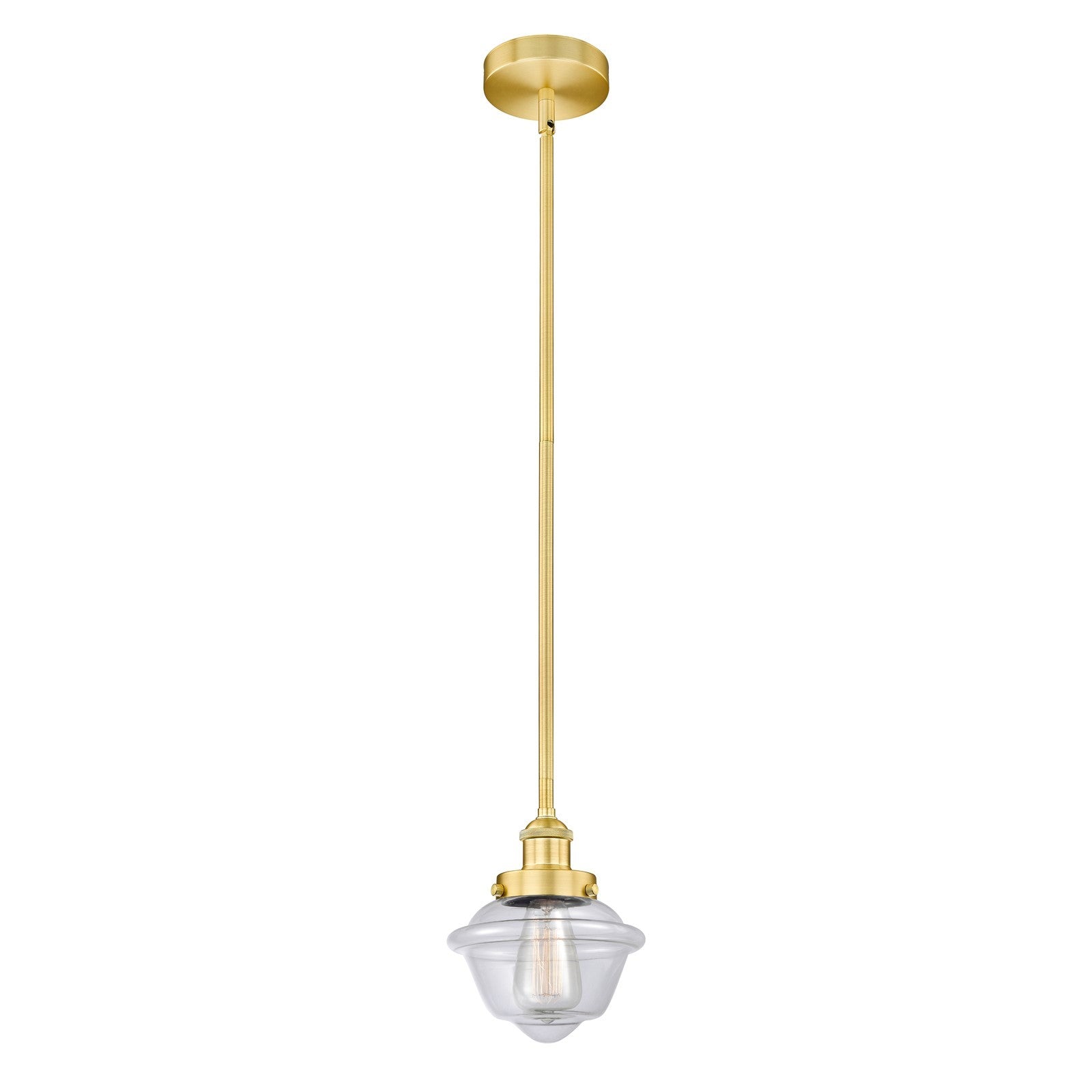 Innovations Oxford 7.25in 1-Light Mini Pendant | Traditional Satin Gold Steel and Clear Glass | Kitchen Island & Dining Room | Model 616-1SH-SG-G532-LED