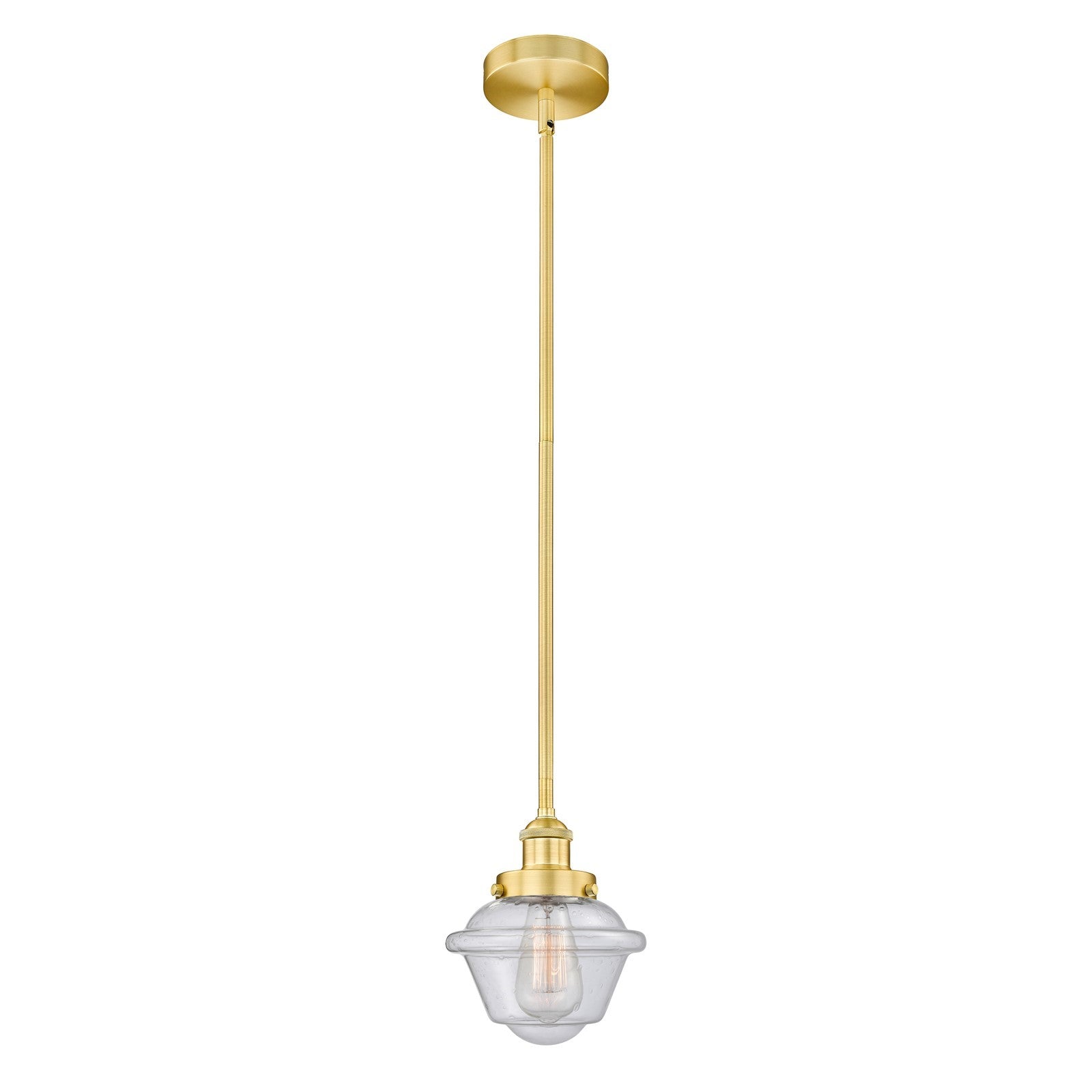 Innovations Oxford 7.25in 1-Light Mini Pendant | Traditional Satin Gold Steel and Seedy Glass | Kitchen Island & Dining Room | Model 616-1SH-SG-G534