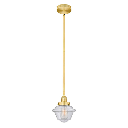 Innovations Oxford 7.25in 1-Light Mini Pendant | Traditional Satin Gold Steel and Seedy Glass | Kitchen Island & Dining Room | Model 616-1SH-SG-G534