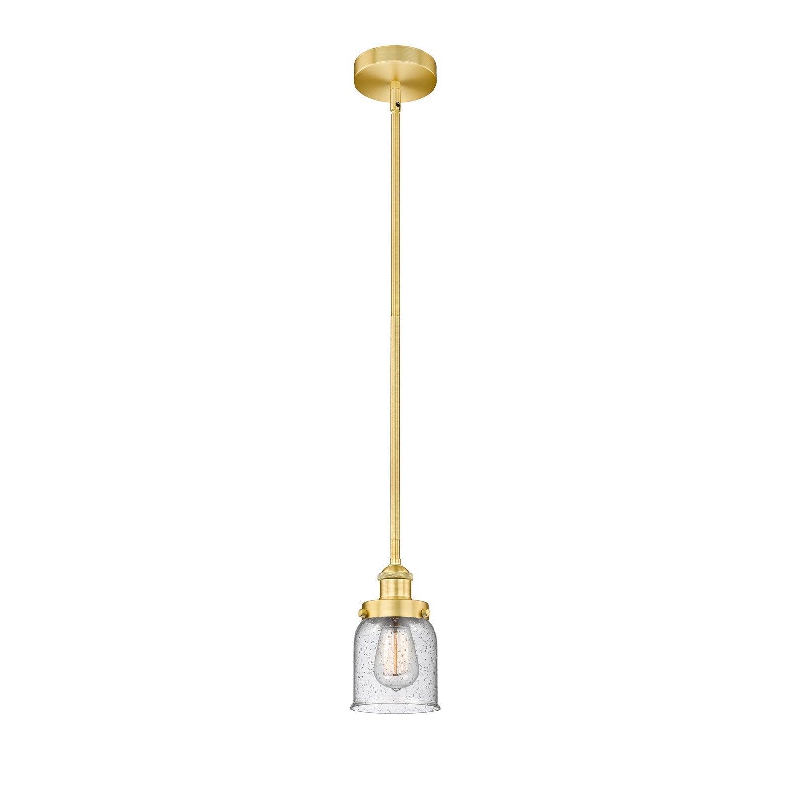 Innovations Bell 5in 1-Light Mini Pendant | Industrial Farmhouse Satin Gold Steel and Seedy Glass | Kitchen Island & Dining | Model 616-1SH-SG-G54-LED