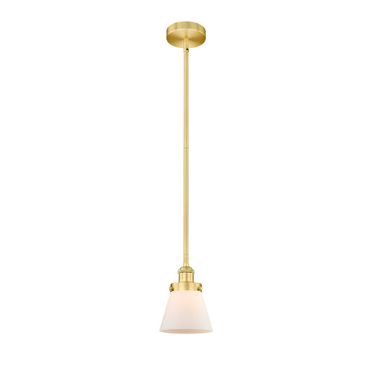 Innovations Cone 1-Light 6.25in Mini Pendant | Industrial Satin Gold Steel and Matte White Frosted Glass | Kitchen Island & Dining | Model 616-1SH-SG-G61